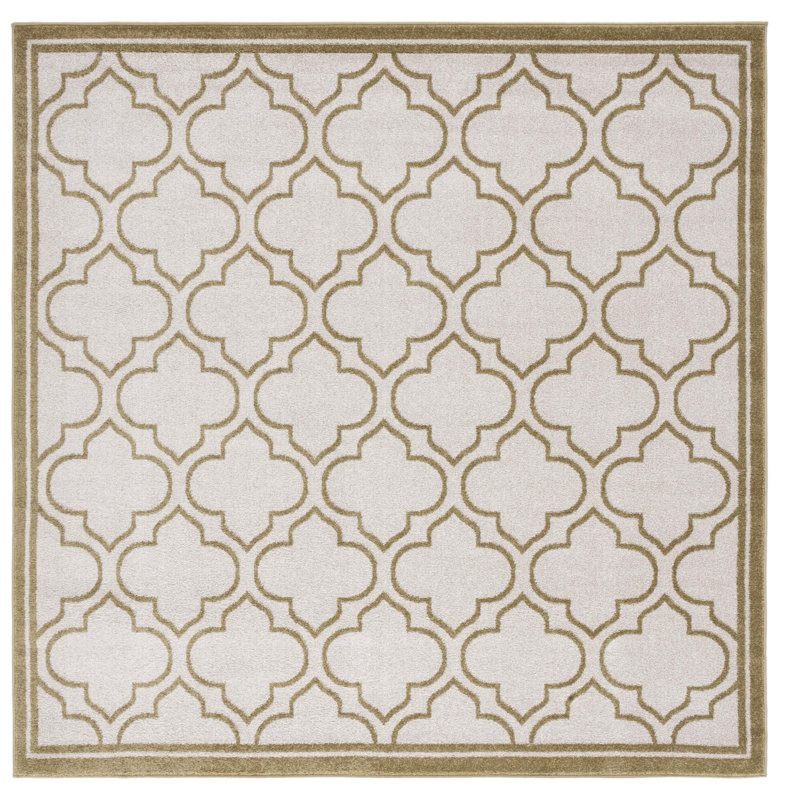Ammundsen Geometric Ivory/Light Green Area Rug, Square 7'