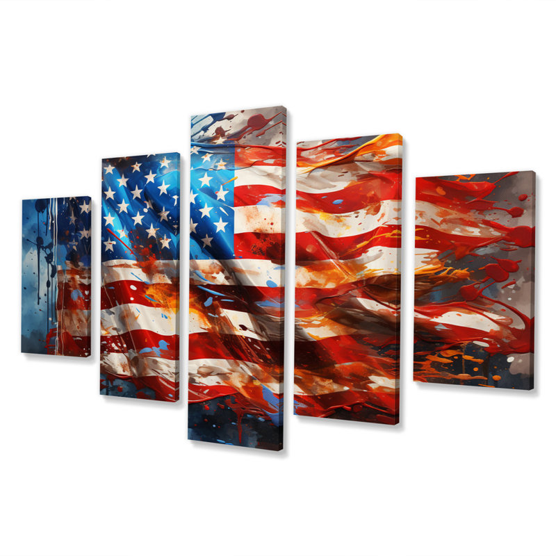 Drapeau moderne des États-Unis I - impression d'art sur toile - 5 panneaux