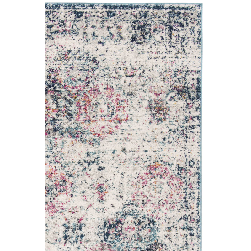 Cronin Navy/Teal Area Rug, Square 4'