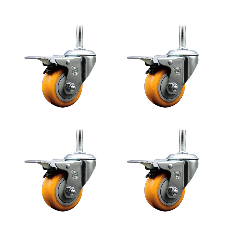 Poly Swivel 5/8 Inch Threaded Stem Caster Set with Total Lock Brake