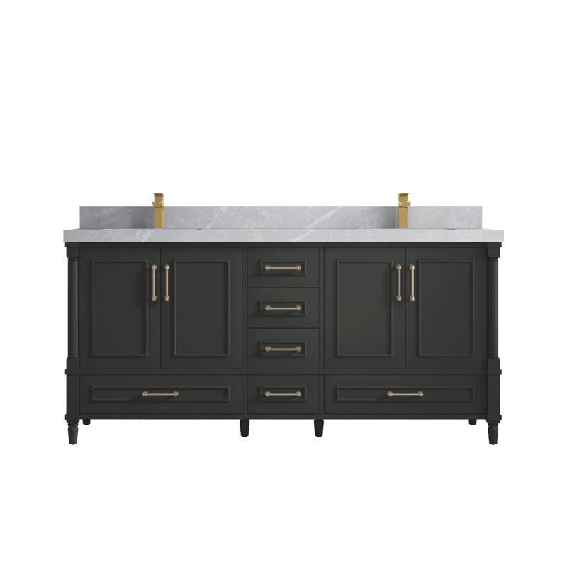 Aberdeen 72'' Double Bathroom Vanity with Top, Pearl Gray, Blacktop