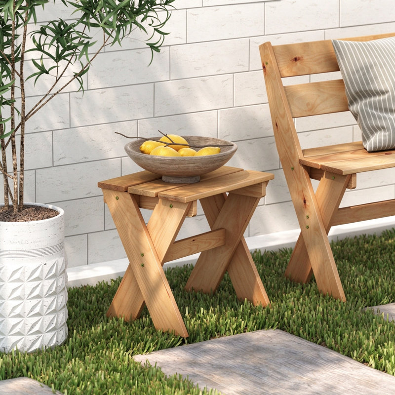 Pine Wood Outdoor Side Table Beige for Porch Garden