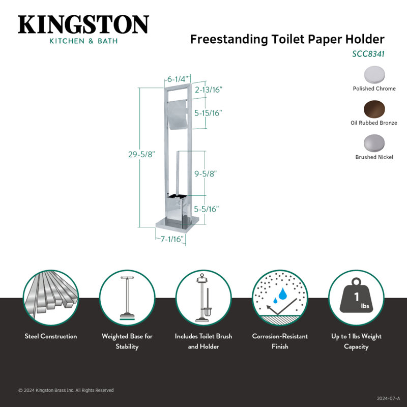 Kingston Brass Edenscape Freestanding Toilet Paper Holder with Brush and Holder, Polished Chrome