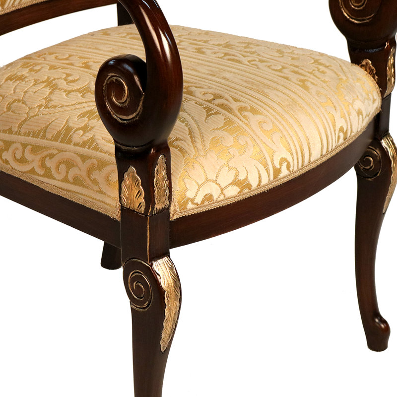 Fauteuil d'appoint Hide Snail, Or / bois brun foncé, Mélange de polyester damassé doré