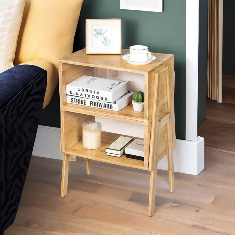 Naor Stackable 2-Piece Natural Bamboo Bedside Tables for Bedroom Side End Table