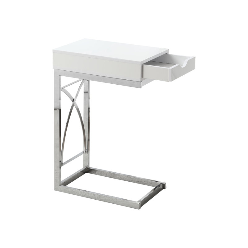 Table de rangement avec rangement - Blanc brillant et métal, décoration contemporaine avec tiroir en métal pour le salon