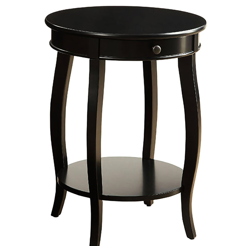 Table de bout noire avec rangement pratique, tiroir supérieur rond et tablette inférieure lisse