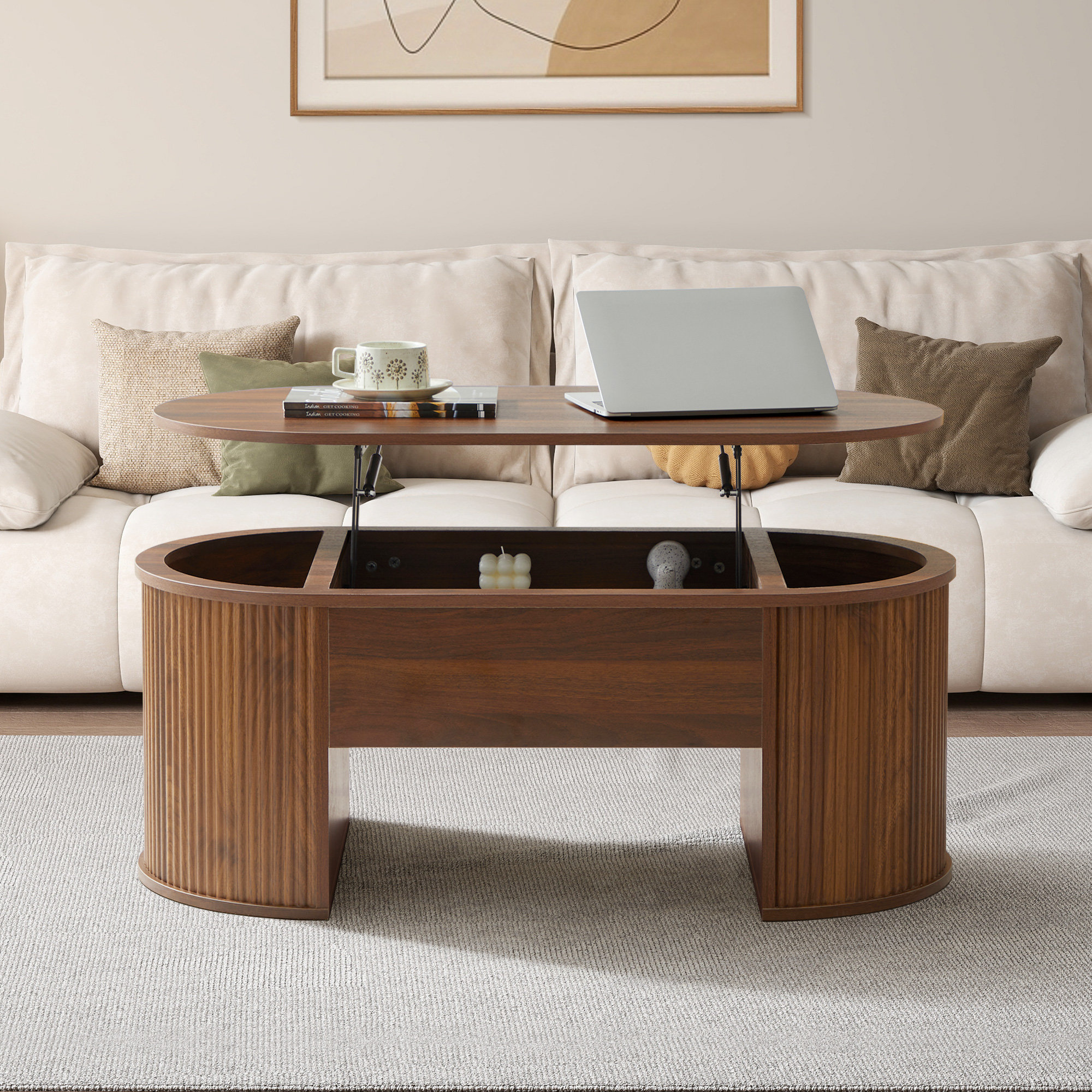 ABCOJ 39.37'' W Oval Lift Top Coffee Table With Storage | Wayfair