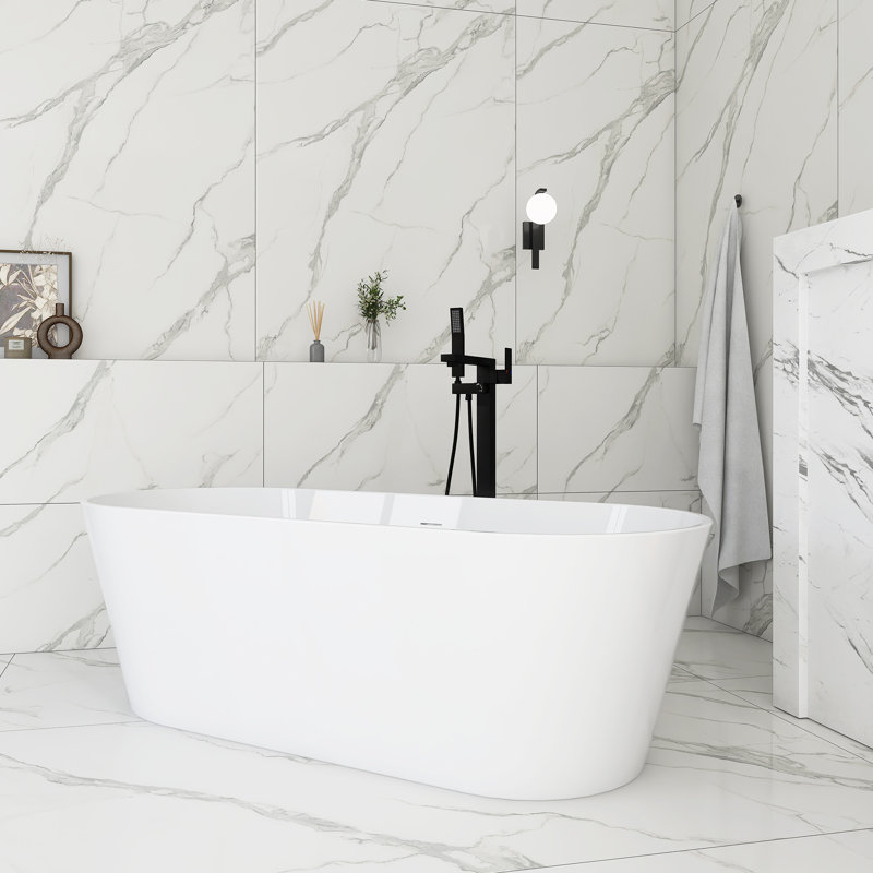 67" Glossy White Acrylic Freestanding Soaking Bathtub