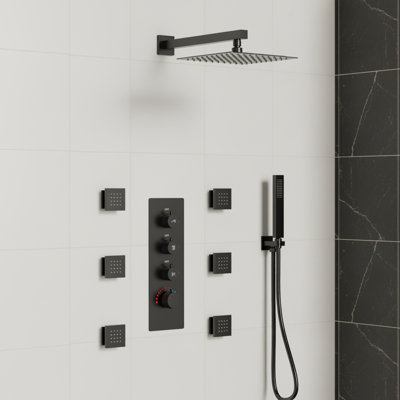 Système de douche thermostatique, robinet de douche à pluie haute pression 12 "avec valve brute