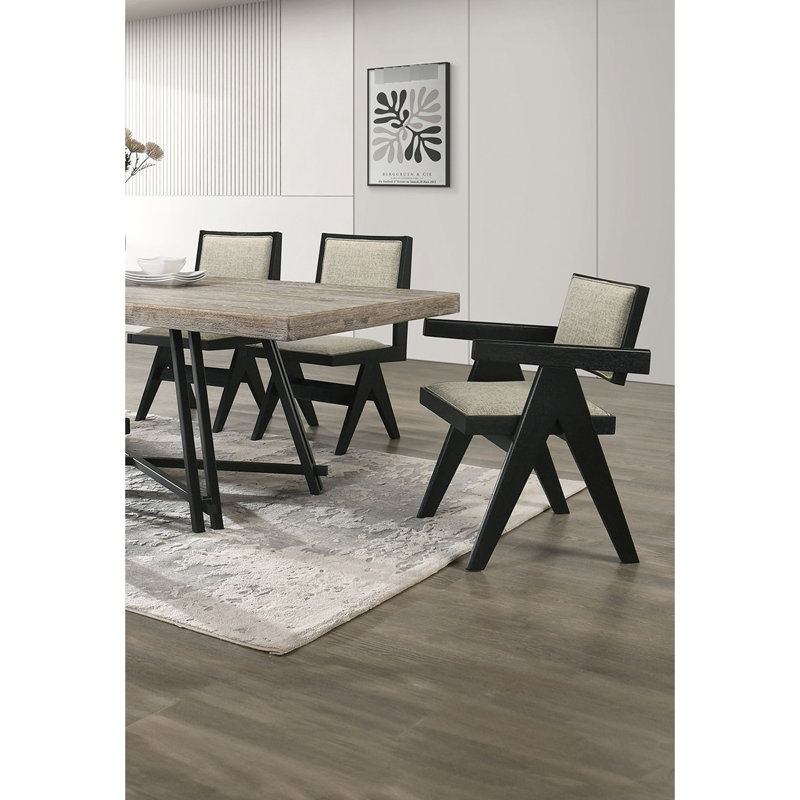2 chaises de salle à manger avec accoudoirs, coussin de siège en mousse, chaise rembourrée contemporaine 2 pièces, revêtement, placage, pied en V inversé