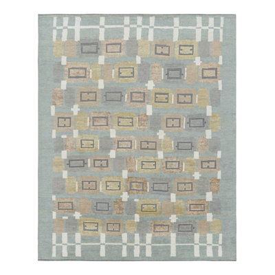 Rug & Kilim’S Scandinavian Style Rug In Blue With Beige-Brown Geometric Patterns