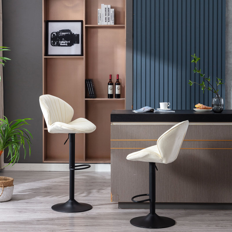2 Bar Stools In Cream, Adjustable With Back And Foot Rest, Suited For Kitchen Pub Counter Heights Footrest Supplied, Meeting Requirements Of Height Users