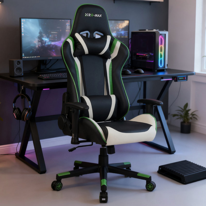 RayGar Tilting PC & Racing Game Chair, Green/Black/White