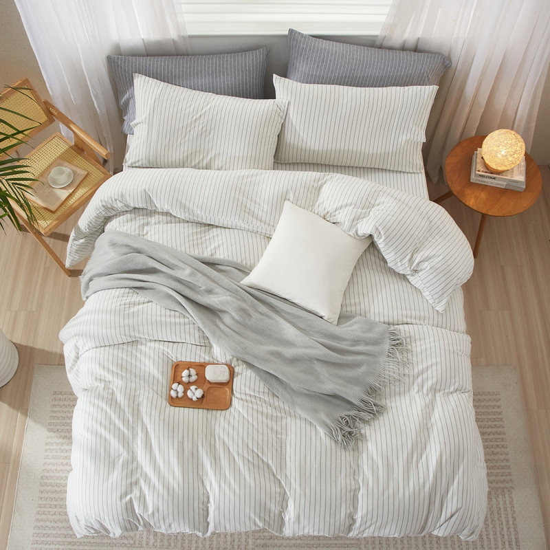 Ensemble de housse de couette en tricot en jersey de style nordique Life, White/Green Strip