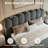 Velvet Upholstered Platform Bed With Scalloped Wavy Headboard, No Box Spring Required-808809414-808809415