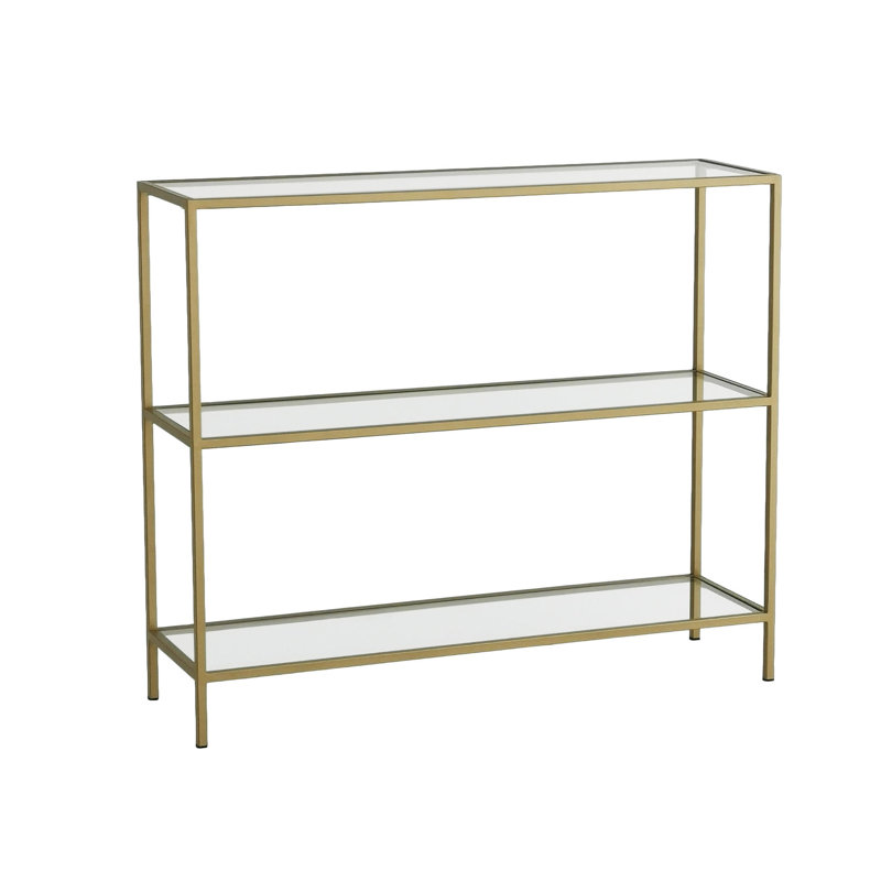 Modern Glam Dresser with Tempered Glass Top, Gold Finish, 39.4 x 33.5 x 11.8 inches | 100% Metal Frame, 4 mm Glass Thickness | Features Numerous Shelves, Wall-Mountable, Stylish & Functional Storage Solution