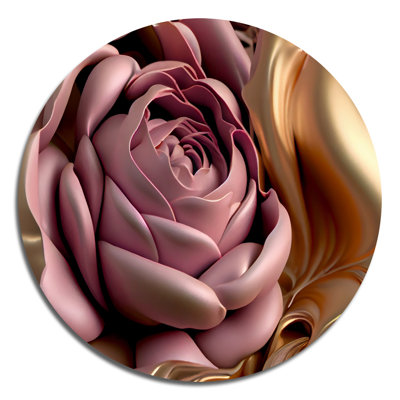 Fleurs roses et dorées Glam II - Art floral rond en métal