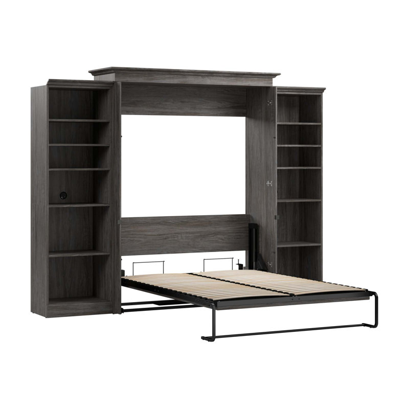 Grand lit escamotable avec rangement Alvaretta, Noyer gris