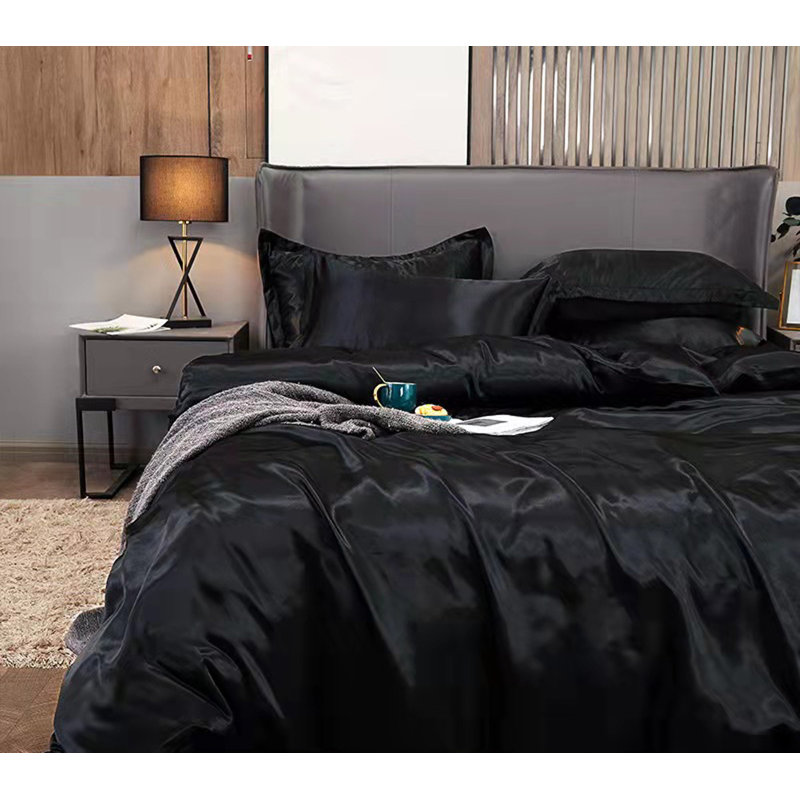 Satin Solid Colour Sheet Set, Black