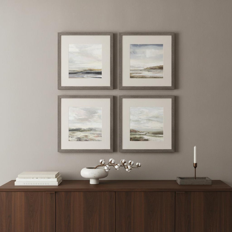Ensemble de quatre paysages aquarelles encadrés, art mural