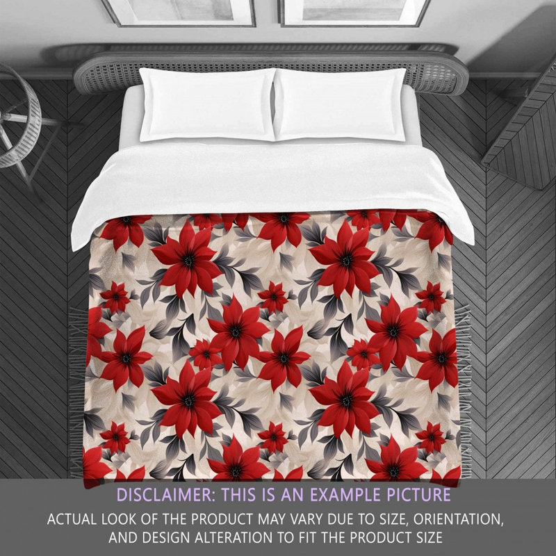 Polyester Floral Comforter, King Comforter, Gray/Red