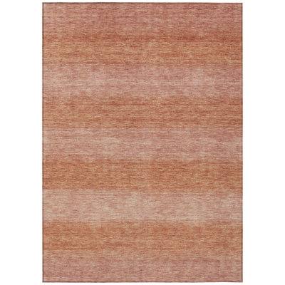 Machine Washable Indoor/Outdoor Xhevrie Terracotta Rug