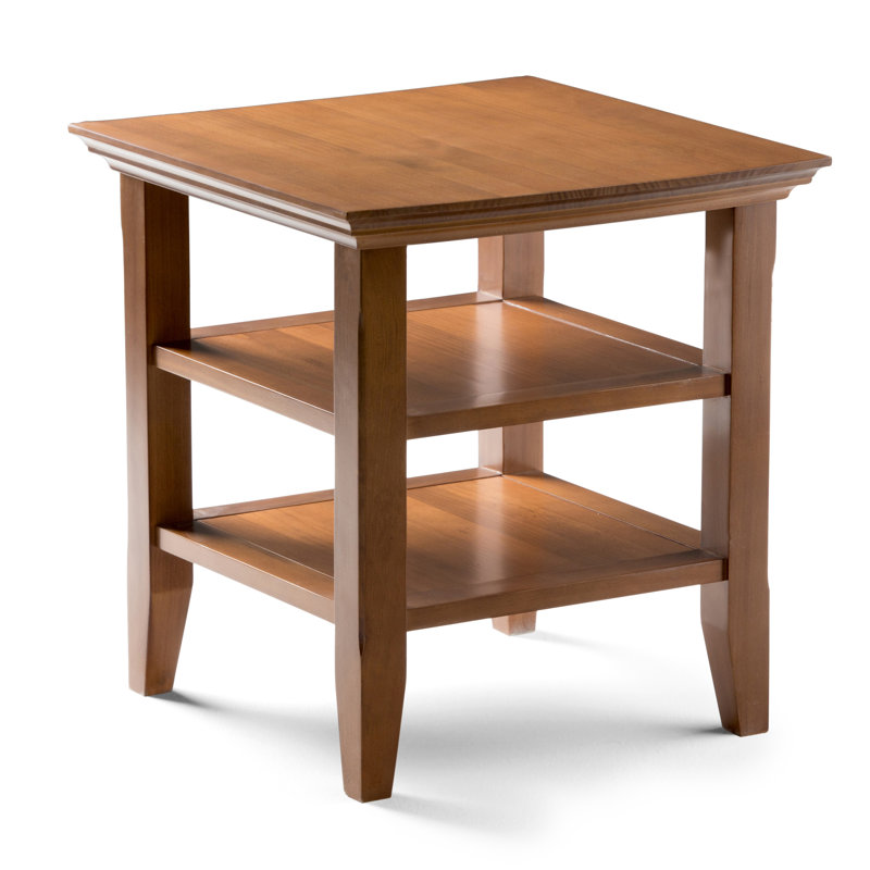 Acadian 19"W Solid Wood Transitional Square End Table with 2 Open Shelves, Light Golden Brown, 20"H x 19"W x 19"D