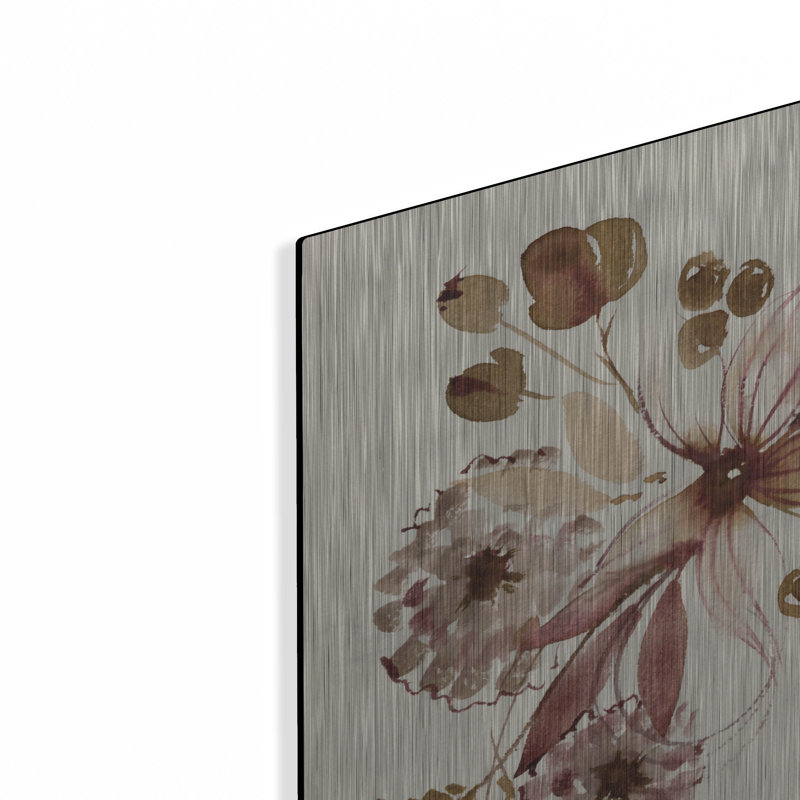 "Sépia floral" par Kristy riz, art mural en métal, H 12 po x l 12 po