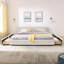 Lit moderne très grand avec rangement, revêtement en chenille confortable, beige