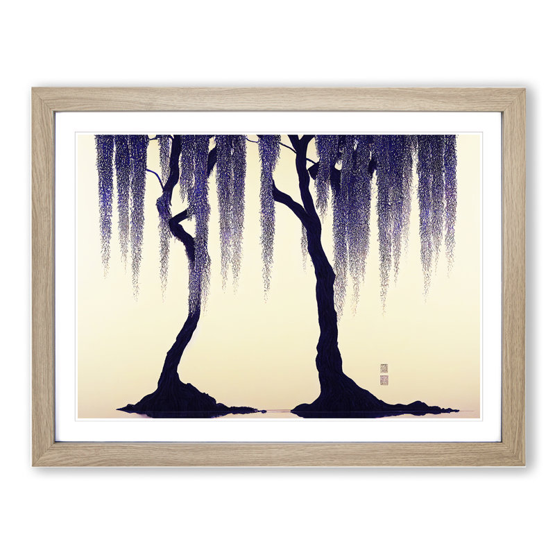Elegant Weeping Willow Trees 1 Piece Single Picture Frame Painting, 34cm H x 46cm W x 2cm D, Oak