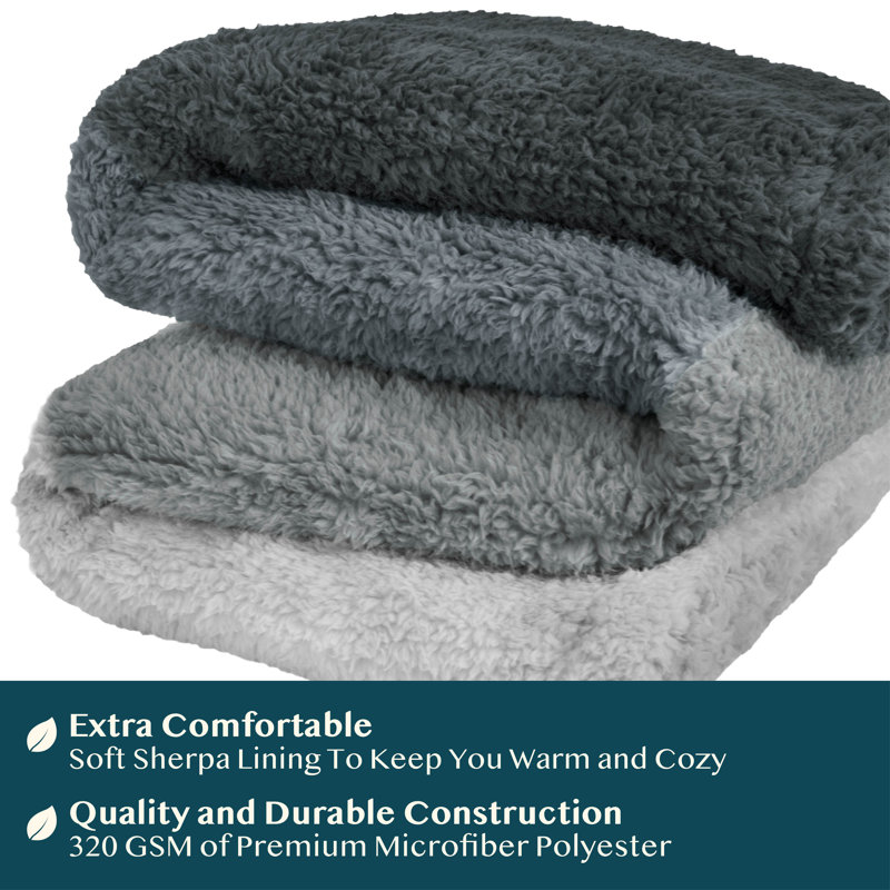Twin Gradient Charcoal Gray Fleece Sherpa Reversible Throw Blanket