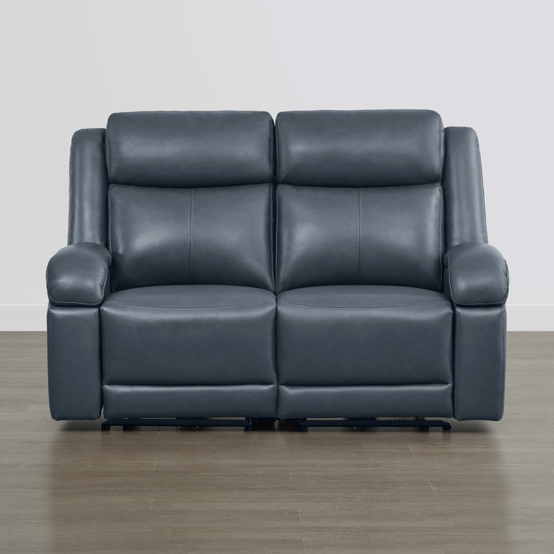 Canapé inclinable électrique en cuir véritable Mejas, Marine, 2