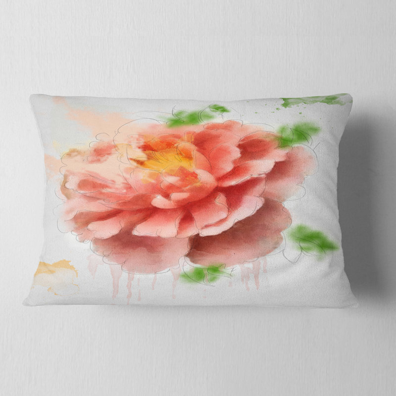 Coussin décoratif rose clair et aquarelle