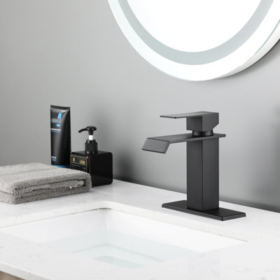 Single Handle Bathroom Sink Tap - Waterfall Spout, Matte Black, Adjustable Temperature Fashionable Style Shower Faucet Handle, Temp