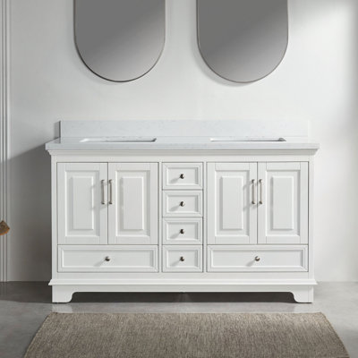 Meuble-lavabo double 60 po avec pierre artificielle