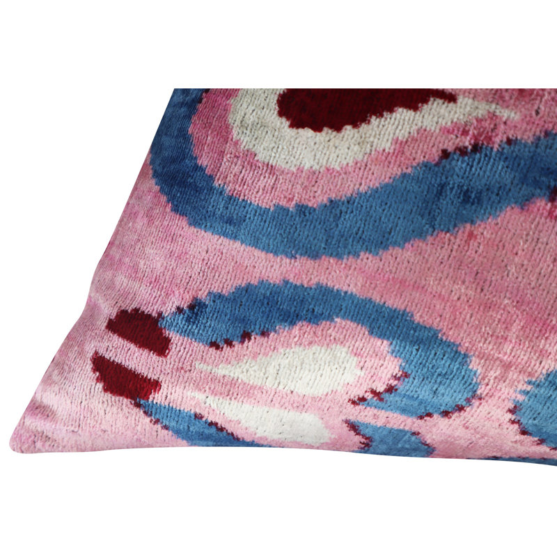 Velvet Pillow Cover & Insert, Pink/Blue/Red Geometric 1, Rectangular, 16"H x 24"W