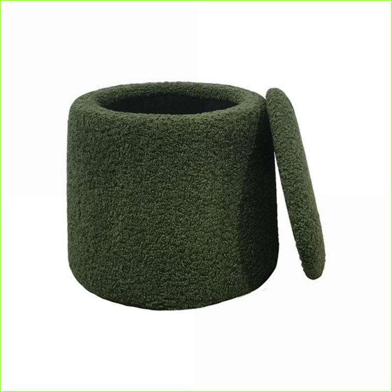Repose-pieds rond vert sauge avec rangement, 20 x 20 x 18,5, sans assemblage | Vert sauge | Polyester, Polyester vert