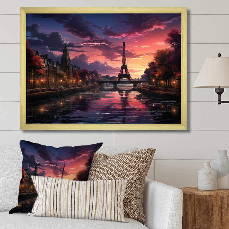 «Paris Tour Eiffel Harmony I - Franch, art mural sur toile, H 30 po x l 40 po x P 1,5 po, Encadrement doré