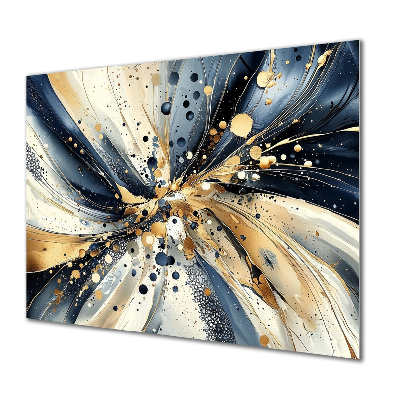 «Explosion of Abstract Gold Blue Marble Chaos II», impression sur métal moderne, impression sur métal, H 16 po x l 32 po