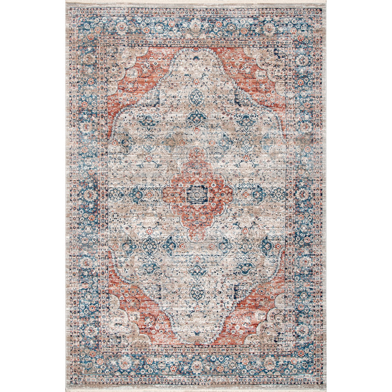 Tapis beige / bleu Matahpi, Rectangle 4 pi x 6 pi 3 po