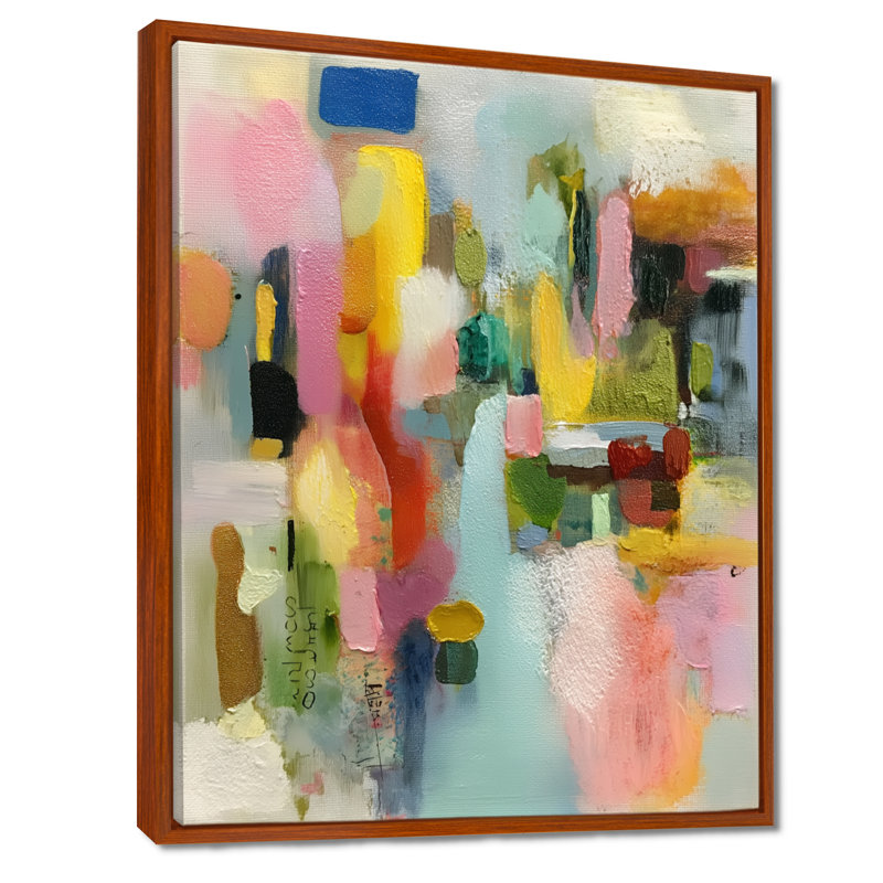 Peinture minimaliste rose avec des formes de jaune - impressions sur toile géométriques, art mural moderne rose, Brun