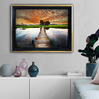 Elegant Decorative Framed Painting, 13.8 x 17.7 inches | 100% Glass (0.16 inches Thick) & Wooden Frame (1.6 inches Thick) | UV Digital Printing | Perfect for Home Decor, Living Room & Office Aesthetic