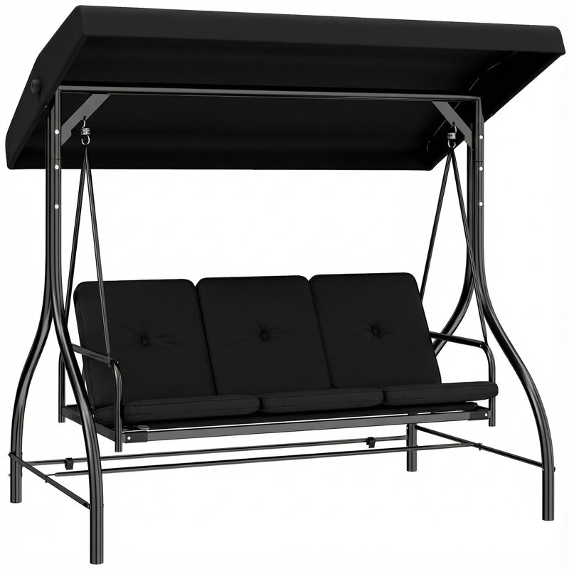 3 Person Porch Swing with Canopy, Black