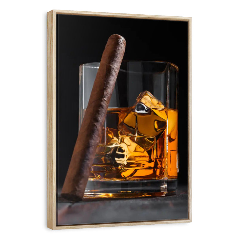 Luxueux malt écossais whisky, Cadre flottant en bois naturel, 31" x 46"