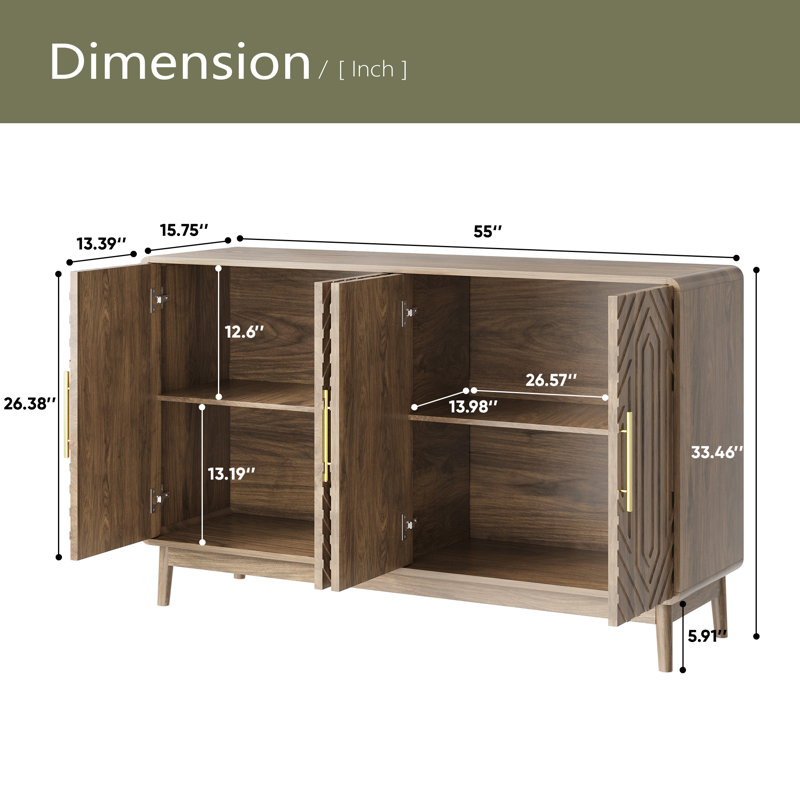 Sideboard Buffet Cabinet With Storage ,Carved 4 Door Sideboard,Multifunctional Accent Cabinet With Adjustable Layer Board
