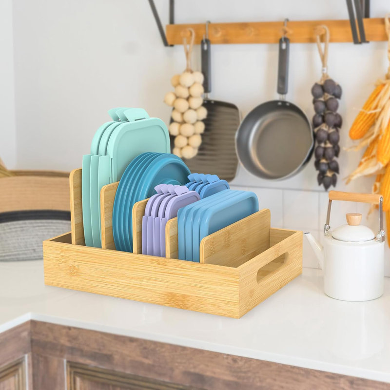 Organisateur de couvercles en bambou pour aliments