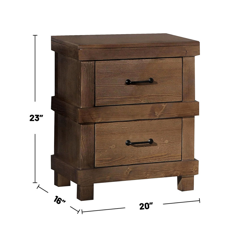 Table de chevet en chêne antique à 2 tiroirs pour chambre à coucher élégante 2