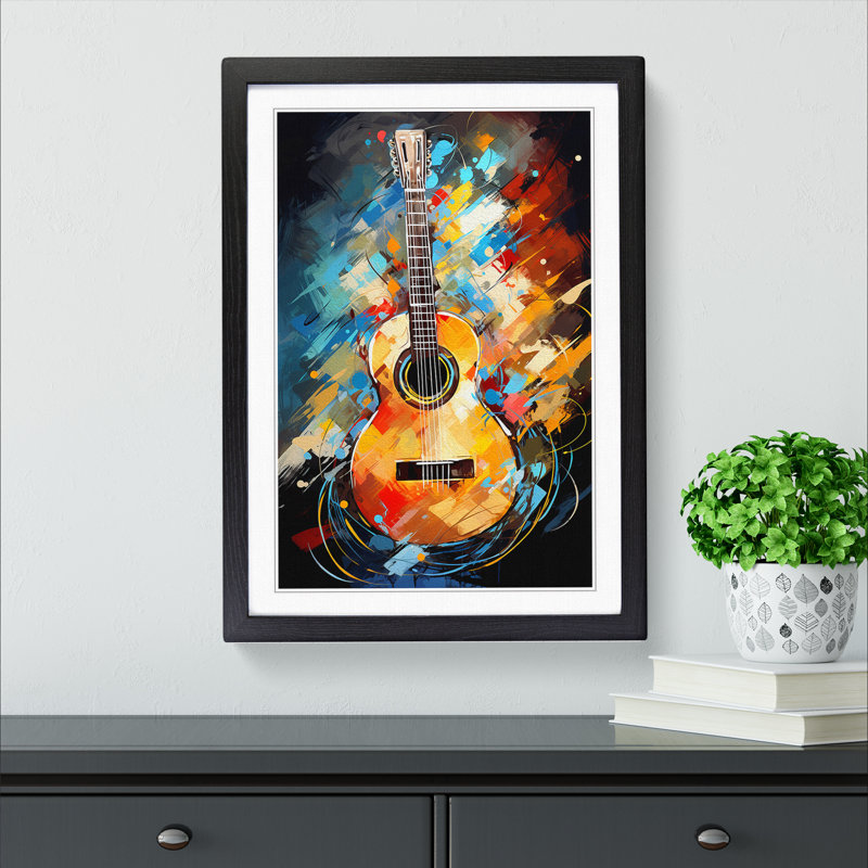 Acoustic Guitar Modern Framed Print, 46cm H x 34cm W x 2cm D, Black