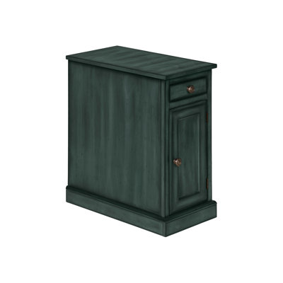 Narrow Bedroom Table With Blue Veneer - Cabinet And Drawer Accent Storage